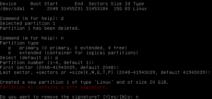Ubuntu fdisk n